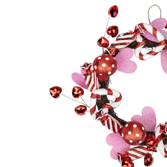 Red and White Candies and Hearts Valentine's Day Wreath 16" Unlit